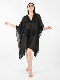Blissence - Women Solid Kaftan Swim Cover Up - Black