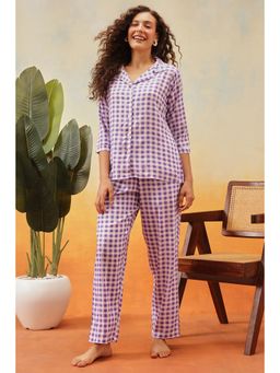 Clovia - Women's Cotton Classic Checks Button-Down Shirt and Pyjama