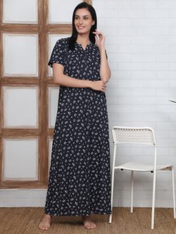 Kanvin - Womens Long Nighty - Navy Blue
