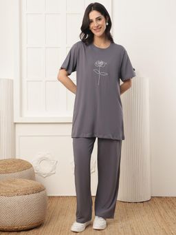 Kanvin - Womens T-Shirt with Pyjama Nightsuit - Charcoal