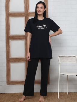 Kanvin - Womens T-Shirt with Pyjama Nightsuit - Navy Blue