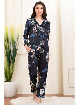 Clovia - Women's Satin Floral Print Button Down Shirt and Pyjama