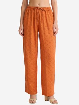 Bonjour - Women Rayon Relaxed-Fit Lounge Pyjama Pants - Orange