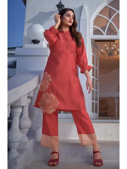 Autumnlane - Jasmine Rust Red Applique Kurta with Pant (Set of 2)