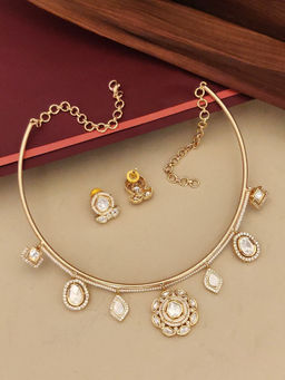 Abdesigns - White Gold Plated Hasli Necklace with Earrings
