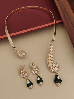 Abdesigns - White Gold Plated American Diamond Necklace With Earrings