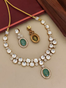 Abdesigns - Multi-Color Gold Plated Polki Studded Necklace with Earrings