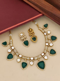 Abdesigns - Multi-Color Gold Plated Polki Studded Necklace with Earrings