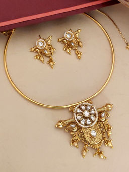 Abdesigns - White Gold Plated Hasli Necklace with Earrings