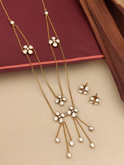 Abdesigns - White Elegant Gold Plated Polki Studded Necklace with Earrings