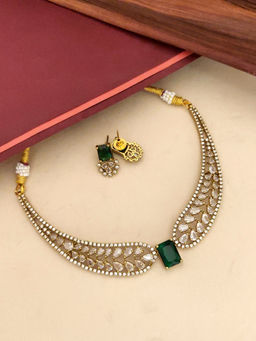 Abdesigns - Multi-Color Gold Plated Kempstone Studded Temple Necklace with Earrings
