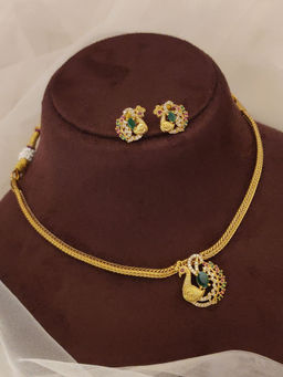 Abdesigns - Multi-Color Elegant Gold Plated Peacock Multi Necklace with Earrings