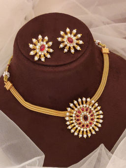 Abdesigns - Elegant Gold Plated Colored Stone Necklace with Earrings