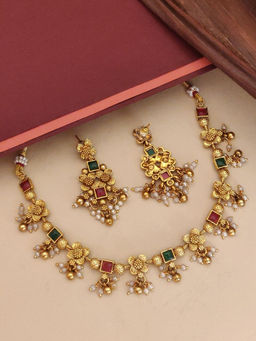 Abdesigns - Multi-Color Elegant Gold Plated Colored Stone Necklace with Earrings