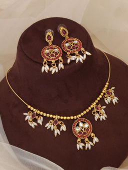 Abdesigns - Multi-Color Gold Plated Kempstone Round Necklace with Earrings