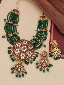 Abdesigns - Multi-Color Elegant Gold Plated Colored Stone Necklace with Earrings