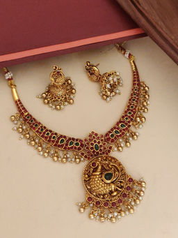 Abdesigns - Multi-Color Elegant Gold Plated Colored Stone Necklace with Earrings