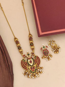 Abdesigns - Multi-Color Elegant Gold Plated Colored Stone Necklace with Earrings
