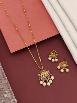 Abdesigns - Multi-Color Gold Plated Double Peacock Pendant Necklace with Earrings