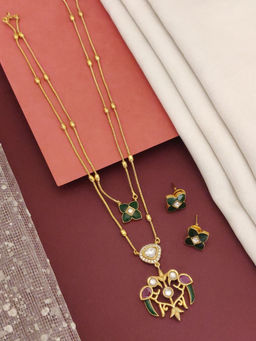 Abdesigns - Multi-Color Gold Plated Double Layer Parrot Necklace with Earrings