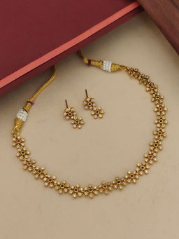 Abdesigns - Multi-Color Minimal Gold Plated Flower Choker Necklace With Earrings