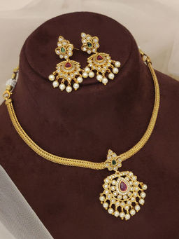 Abdesigns - Multi-Color Elegant Gold Plated American Diamond Necklace with Earrings