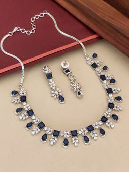 Abdesigns - Multi-Color Enchanting Silver Plated American Diamond Studded Necklace with Earrings