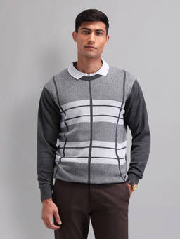 AD By Arvind - Modern Slim Fit Checked Sweater
