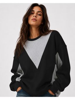 MIXT by Nykaa Fashion - Women Grey & Black Colorblock Oversized Fleece Sweatshirt
