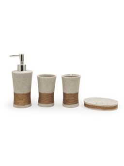 EZ Life - Seramica Luxury Resin Sandware 4 Piece Bathroom Set Beige Sand with Jute Strings