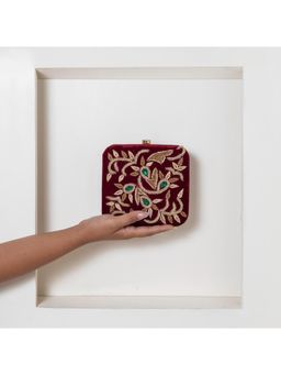 THE TAN CLAN - Maroon Embroidered Clutch