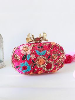 THE TAN CLAN - Flora Embroidered Clutch with Detachable Chain Strap