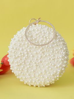 THE TAN CLAN - White Pearl Clutch with Detachable Chain Strap