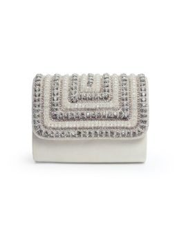 THE TAN CLAN - White Embellished Clutch with Detachable Handle