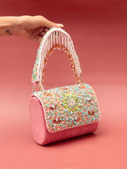 THE TAN CLAN - Pink Embellished Clutch with Detachable Handle