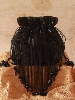 THE TAN CLAN - Black Sequined Tassle Potli with Handle