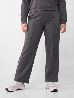 max - Women Pintuck Wide Leg Sports Track Pants Grey