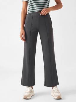 max - Women Pintuck Wide Leg Sports Track Pants Grey