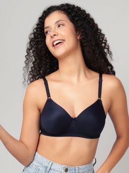 Clovia - Polyamide Lightly Padded Full Cup Wire Free T-Shirt Bra - Dark Blue