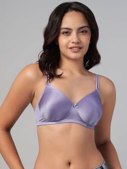 Clovia - Polyamide Solid Padded Full Cup Wire Free T-Shirt Bra - Purple