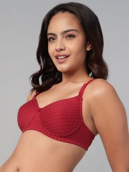 Clovia - Cotton Printed Padded Full Cup Wire Free T-Shirt Bra - Red