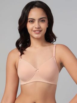 Clovia - Polyamide Solid Padded Full Cup Wire Free T-Shirt Bra - Nude
