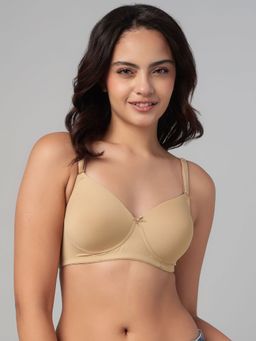 Clovia - Polyamide Solid Padded Full Cup Wire Free T-Shirt Bra - Beige
