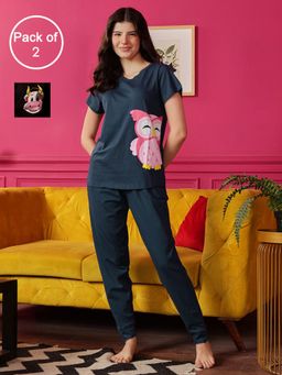 Clovia - Cotton Printed Top And Pyjama Multi-Color (Pack of 2)