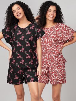 Clovia - Rayon Printed Top And Shorts Multi-Color (Pack of 2)