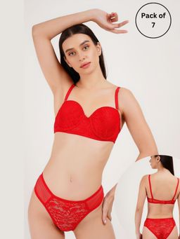 Curwish - Week Of Wonders - 7-Day Lace Bra & Panty Multi-Color (Pack of 7)