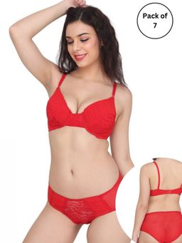 Curwish - Week Of Wonders - 7-Day Luxe Lace Bra & Panty Multi-Color (Pack of 7)