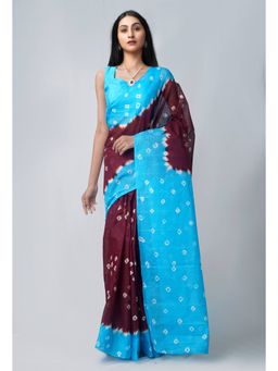 Unnati Silks - Blue Pure Bandhani Kota Cotton Saree with Unstitched Blouse