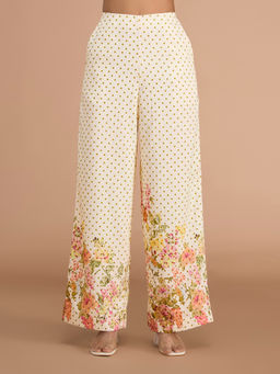 RSVP by Nykaa Fashion - Cream Floral and Polka High Waist Straight Pant