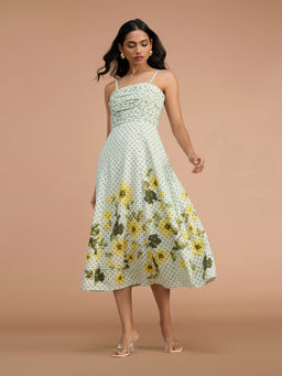 RSVP by Nykaa Fashion - Mint Green Strappy Floral Fit and Flare Midi Dress